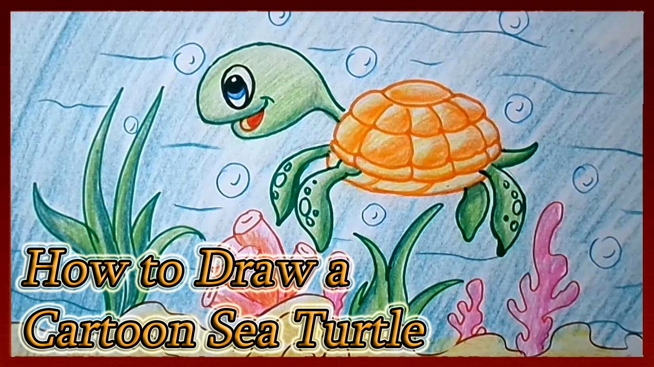 1280x720 How To Draw Cartoon Cute Turtle Tortoise Step - Turtle Drawing For Kids
