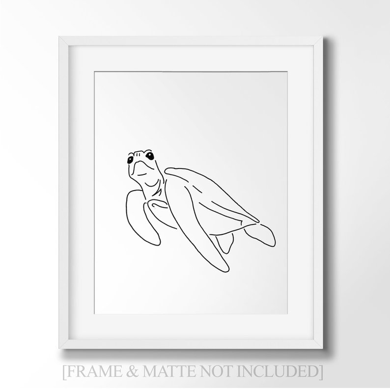 794x794 Sea Turtle Line Art Minimalist Wall Art Drawing Outdoors Etsy - Turtle Line Drawing