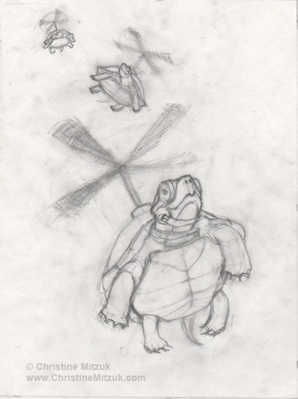 432x578 Flying Turtles Sketch Christine Mitzuk Art - Turtle Sketch Drawing