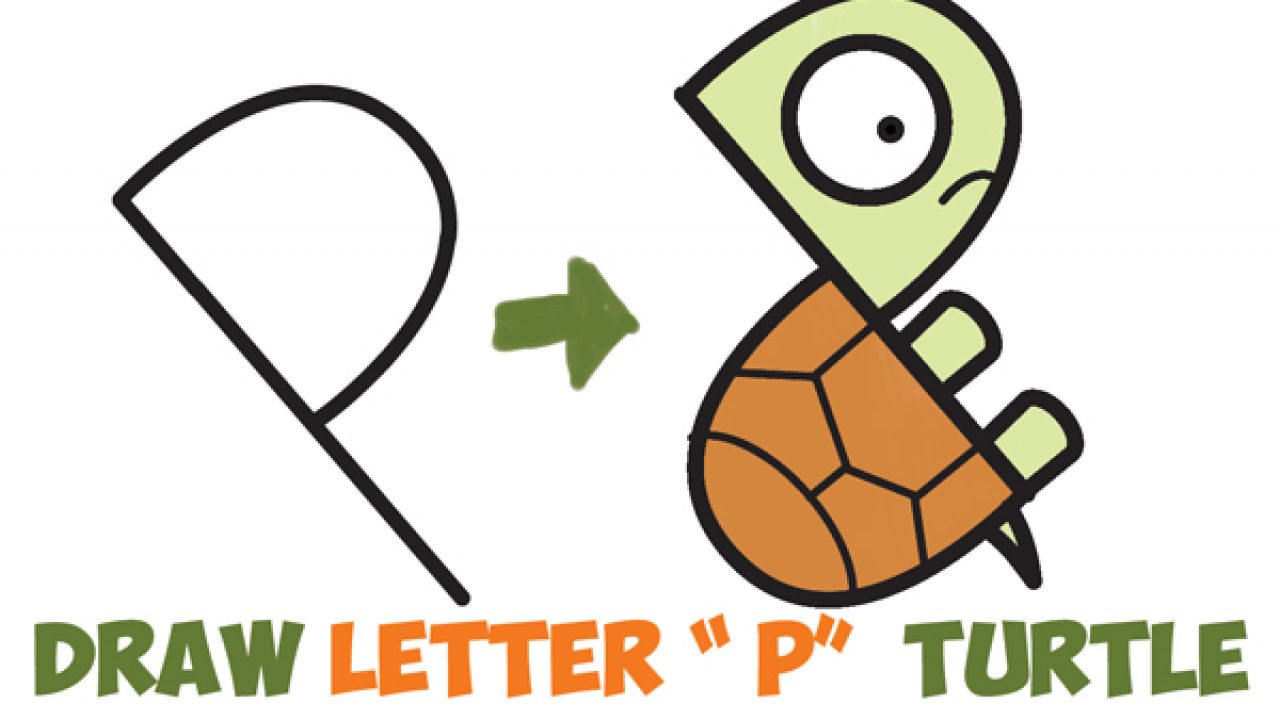 1280x720 How To Draw A Cute Cartoon Turtle From Letter P Shapes Easy Step - Turtle Step By Step Drawing