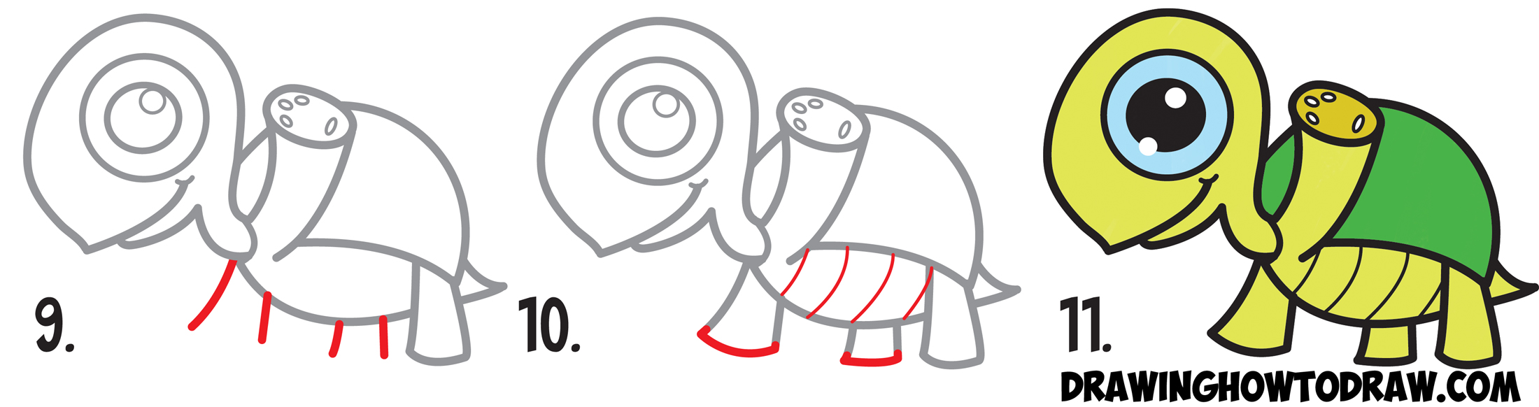 2200x582 Learn How To Draw A Cute Cartoon Turtle Waving With Easy Step - Turtle Step By Step Drawing