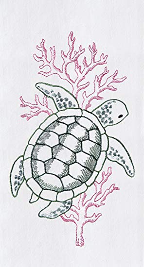 296x550 sea turtle swimming in coral flour sack kitchen towel inches - Turtle Swimming Drawing