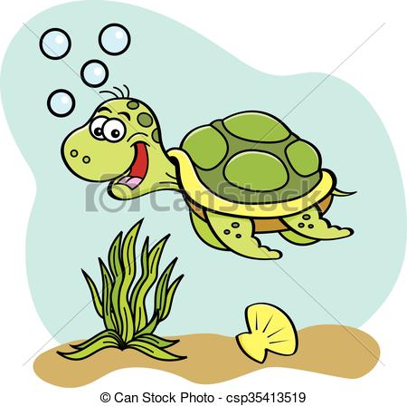 450x448 Cartoon Sea Turtle Swimming Underwa Cartoon Illustration - Turtle Swimming Drawing