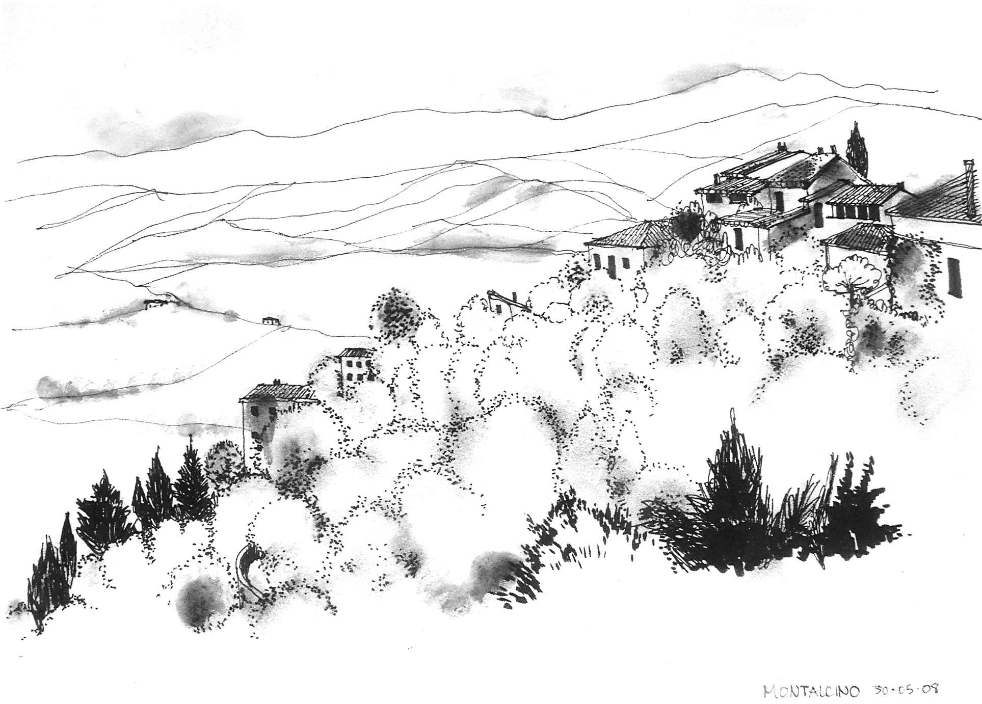 1927x1382 Sketches, Italy - Tuscany Drawing