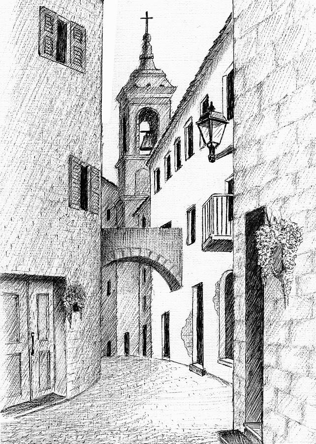 642x900 Street In Tuscany Drawing - Tuscany Drawing