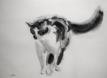 375x274 little tuxedo cat painting - Tuxedo Cat Drawing