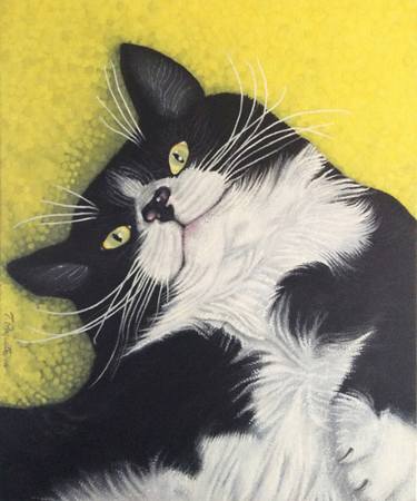 375x450 tuxedo cat painting - Tuxedo Cat Drawing
