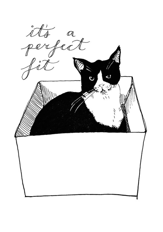 570x810 tuxedo cat it's a perfect fit print etsy - Tuxedo Cat Drawing