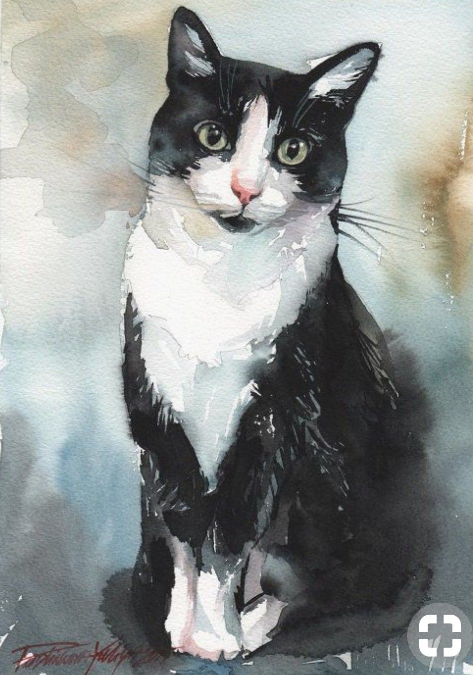 949x1354 tuxedo cat watercolor art cats - Tuxedo Cat Drawing