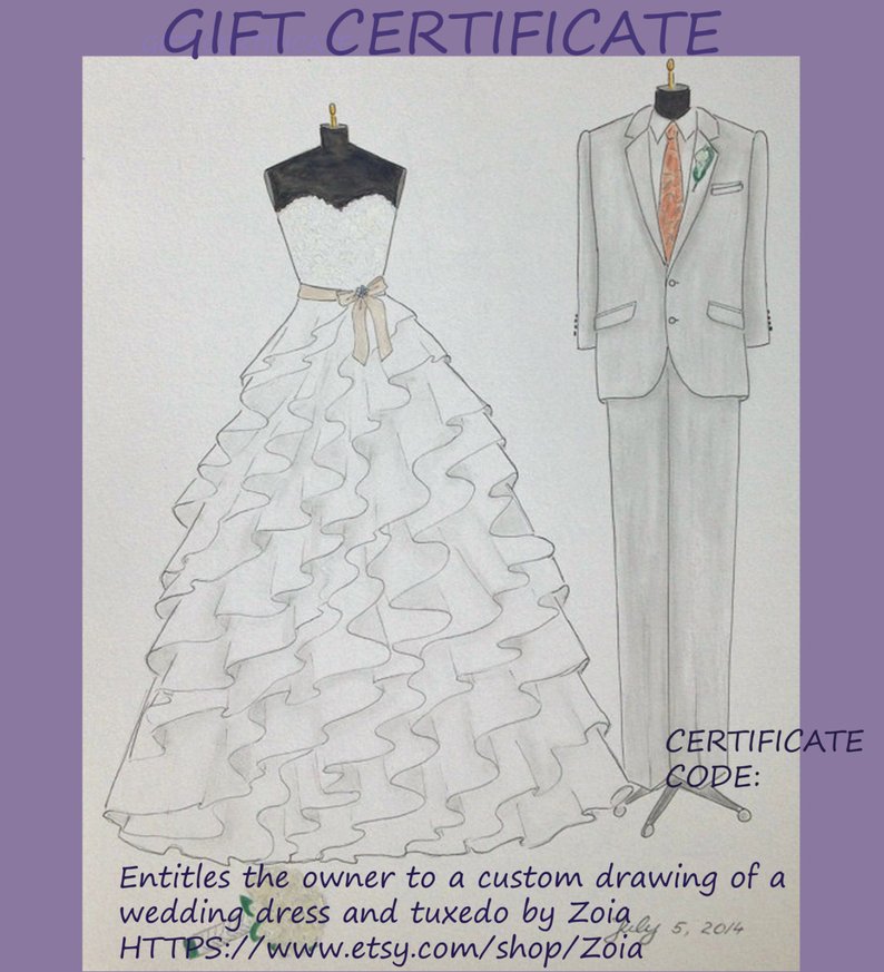 794x873 gift certificate custom wedding dress and tuxedo drawing etsy - Tuxedo Drawing