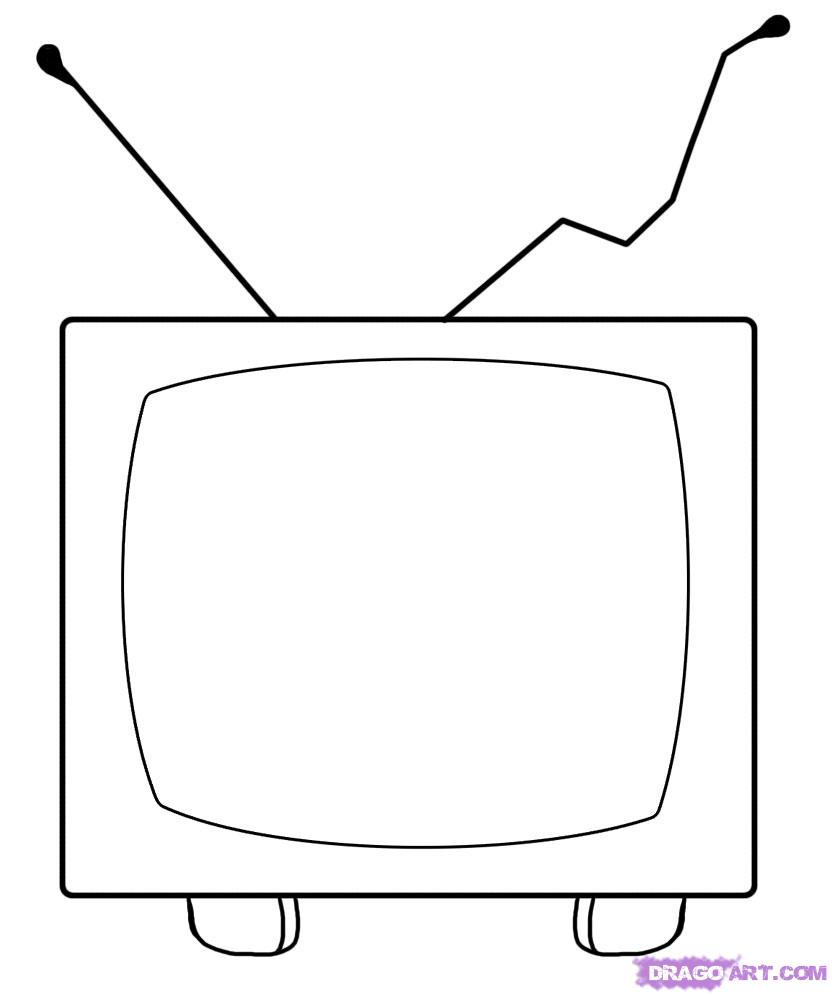 832x995 How To Draw A Cartoon Tv, Step - Tv Cartoon Drawing
