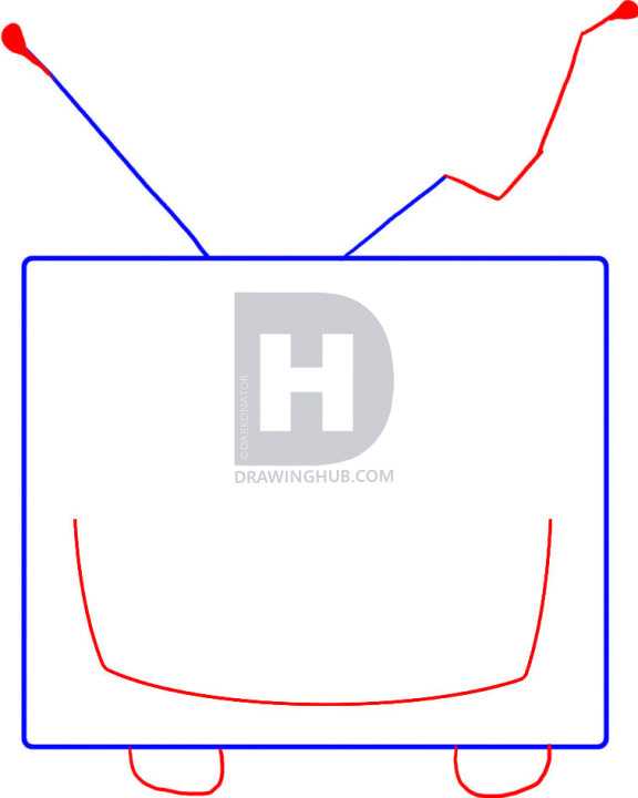576x720 How To Draw A Cartoon Tv, Step - Tv Drawing