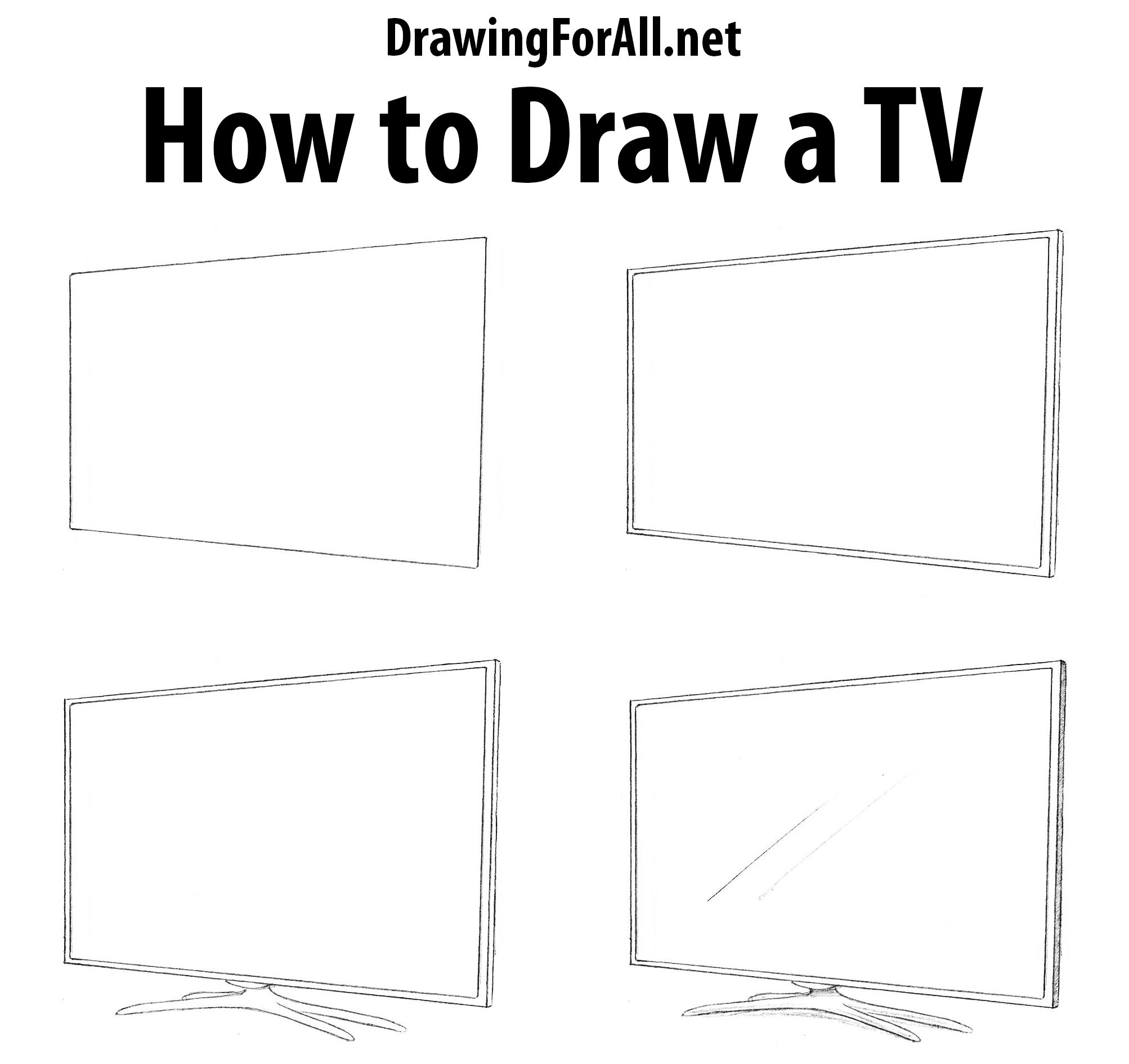 2006x1891 How To Draw A Tv Drawing Tutorial Drawings, Perspective - Tv Drawing