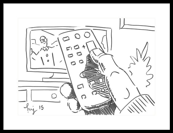 600x459 Watching Tv Using The Remote Control Cartoon - Tv Remote Drawing