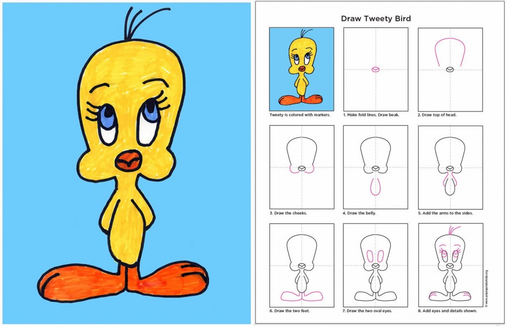 1024x660 tweety bird drawing art projects for kids - Tweety Bird Drawing