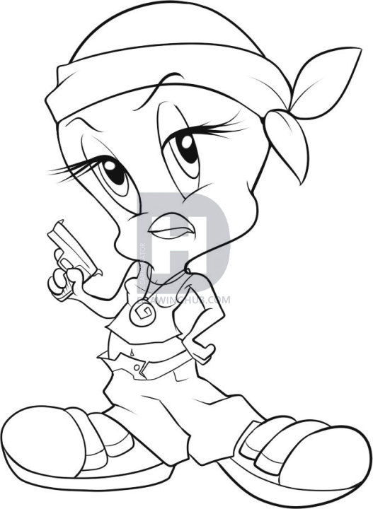 527x720 how to draw gangster tweety, step - Tweety Drawing