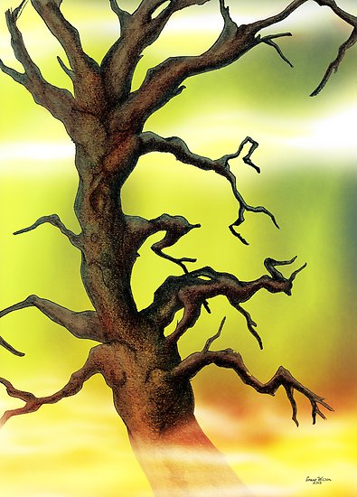 395x550 Twisted Tree Pencil Drawing Posters - Twisted Tree Drawing