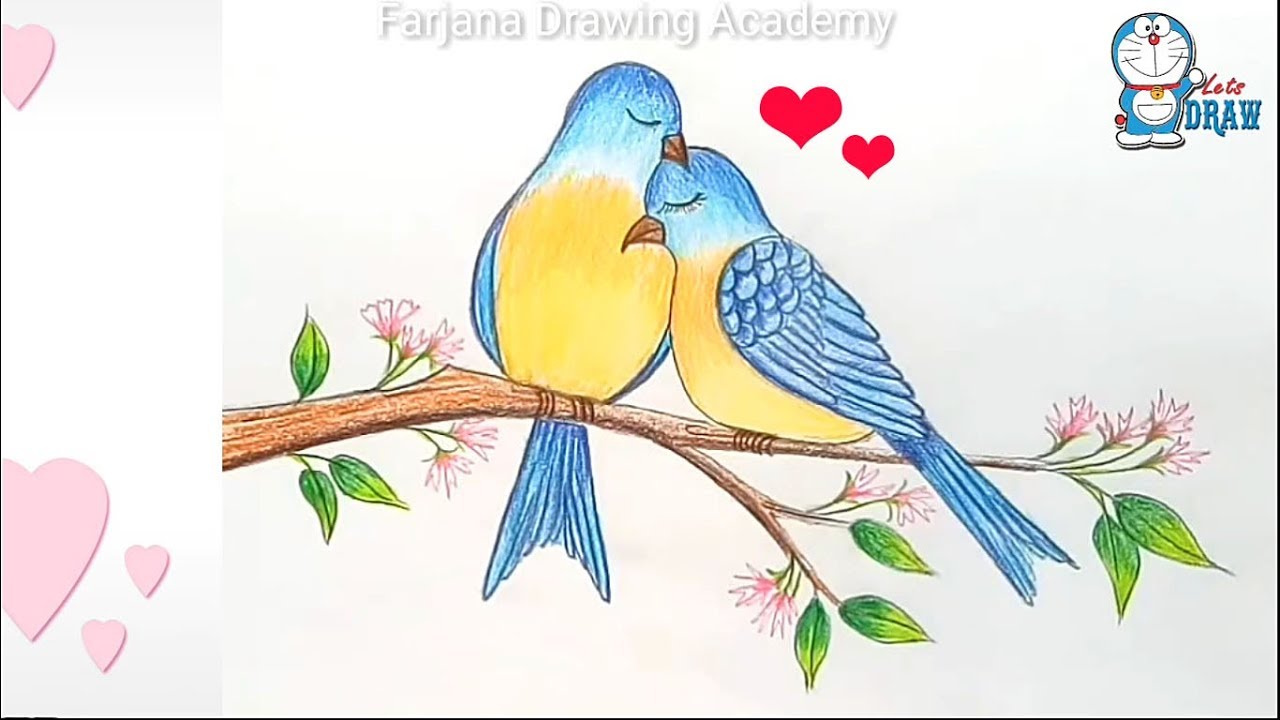 1280x720 How To Draw Two Birds In Love Step - Two Birds Drawing