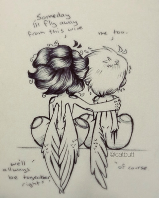 320x398 Two Birds On A Wire - Two Birds Drawing