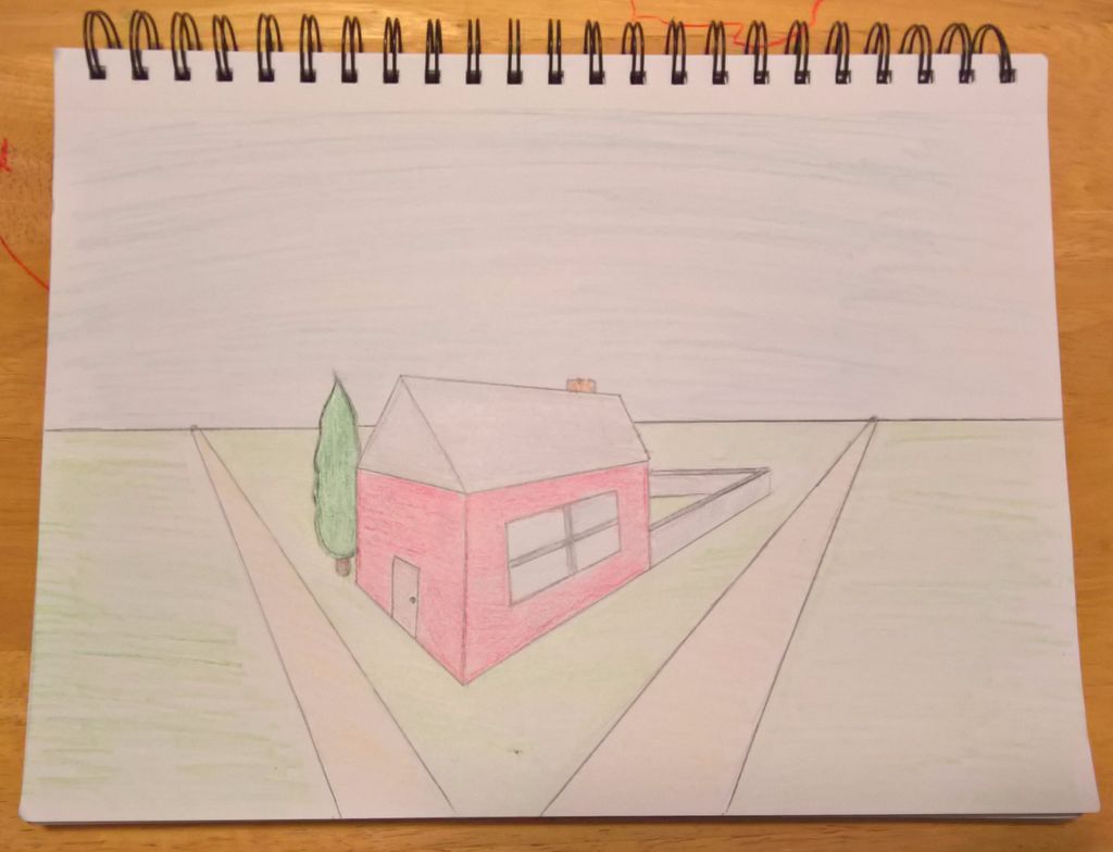 1024x784 How To Draw A House In Point Perspective Steps - Two Drawing