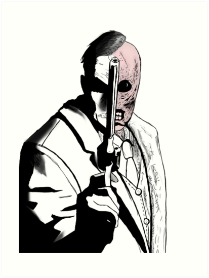 413x549 Two Face Arkham City Art Prints - Two Face Drawing