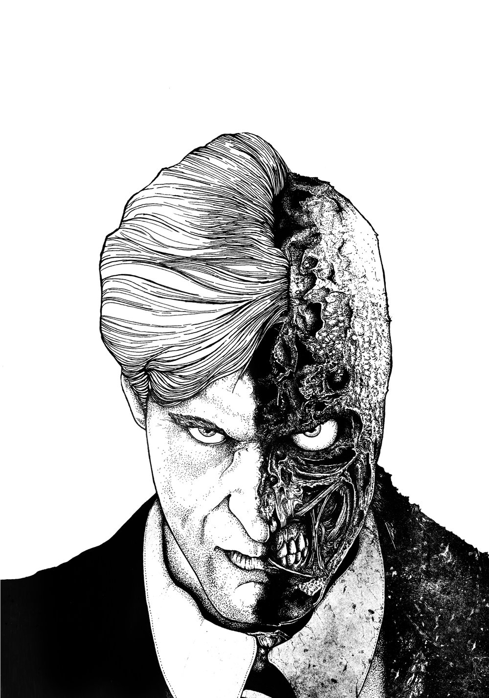 1000x1427 Two Face Sinpiggyhead Nicolas Come Illustration, Ink - Two Face Drawing
