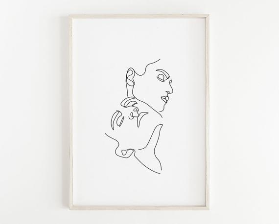 570x458 One Line Couple Portrait Printable Couple Line Art Etsy - Two Faces In One Drawing