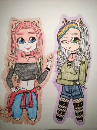 320x427 These Two Girls Are A Re Design Of Old Drawings The Pink One Is - Two Girls Drawing