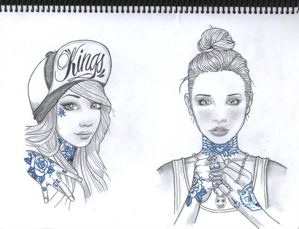 1021x783 two girls copy of rik lee drawing - Two Girls Drawing