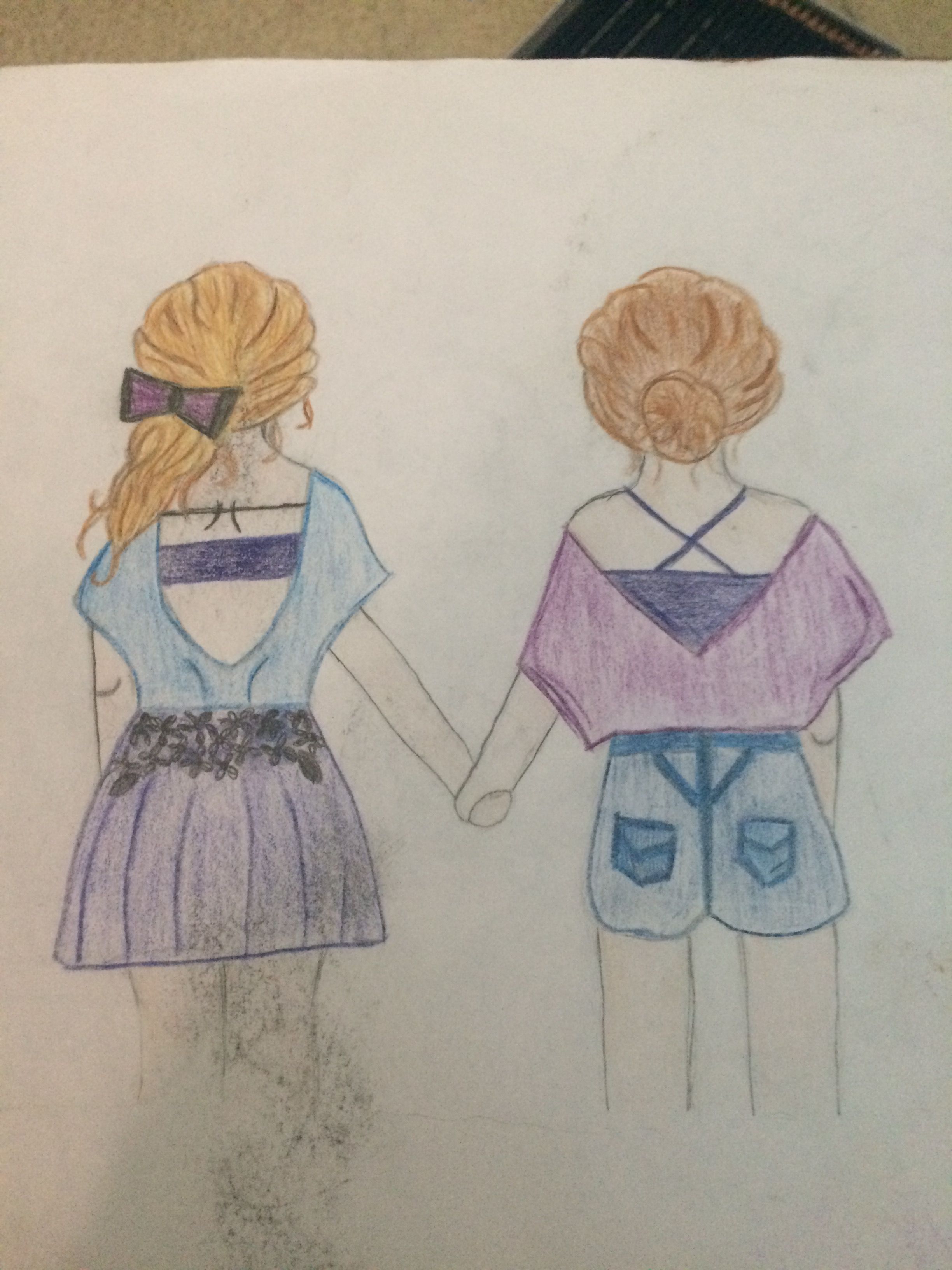 2448x3264 Two Girls Holding Hands Art Inspiration - Two Girls Drawing