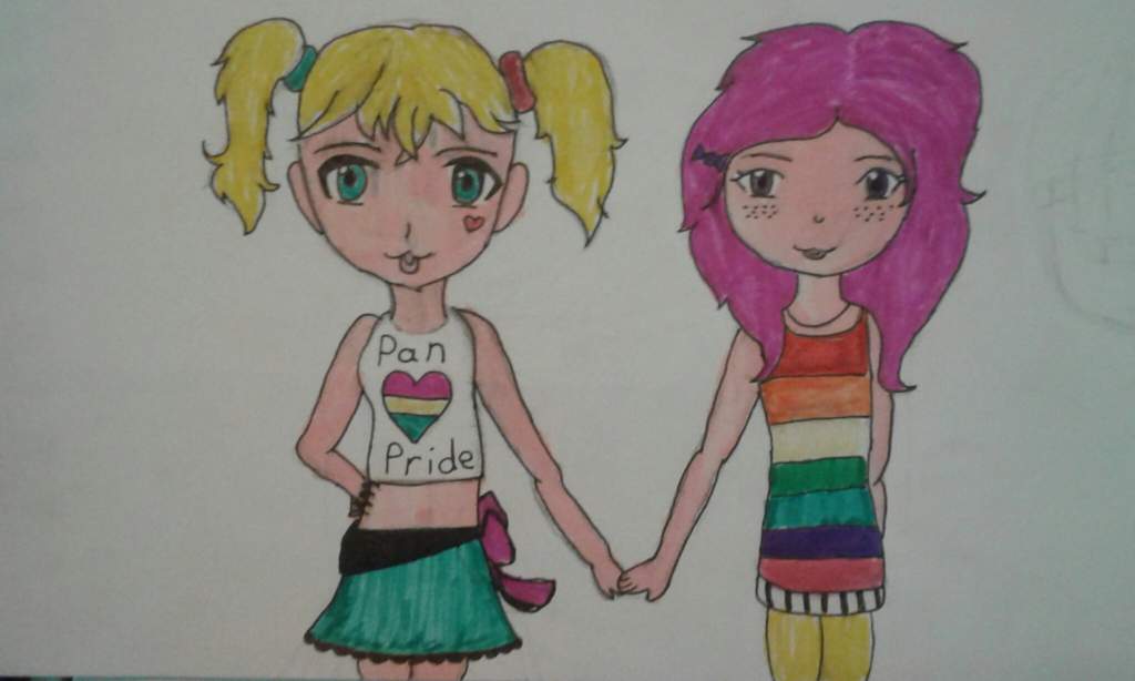 1024x614 here's a manga style drawing of two girls holding hands lgbt amino - Two Girls Drawing