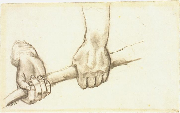 727x455 Two Hands With A Stick - Two Hands Drawing