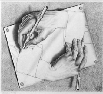 340x311 Photograph Of Drawing Hands - Two Hands Drawing Each Other