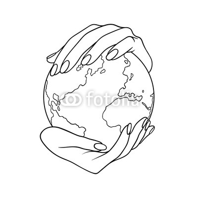 400x400 Two Hands Holding The Planet Earth Lineart Vector Illustration - Two Hands Holding Drawing