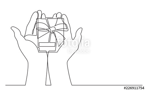 500x313 Continuous Line Drawing Of Two Hands Holding Gift Box With Ribbon - Two Hands Holding Drawing