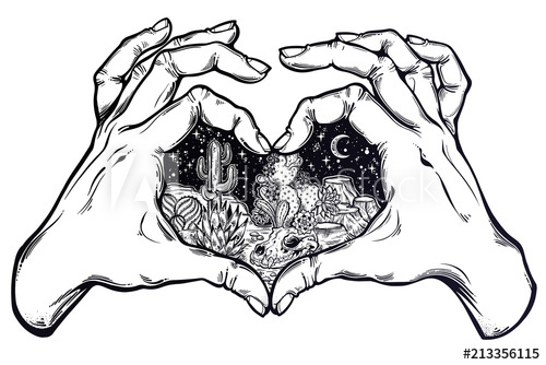 500x334 two hands making heart sign with wilderness landscape scene - Two Hands Making A Heart Drawing