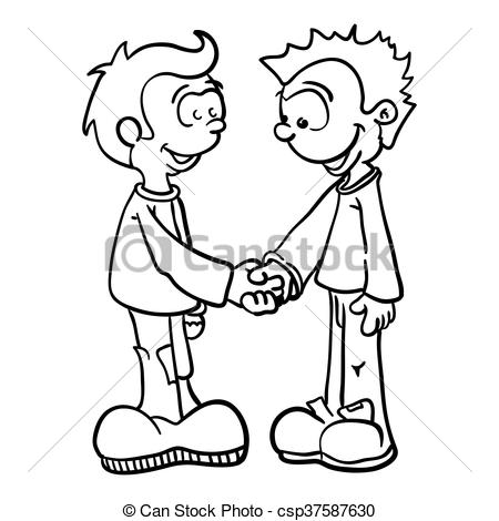 450x470 black and white two boys shaking hands cartoon illustration - Two Hands Shaking Drawing