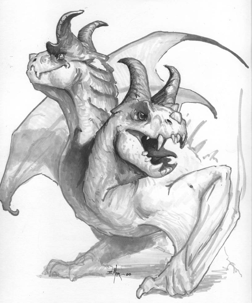816x979 Smaugust Day - Two Headed Dragon Drawing