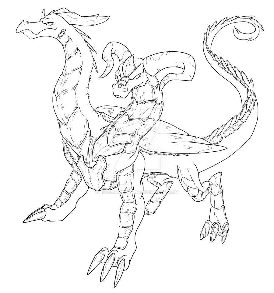 900x964 Two Headed Dragon - Two Headed Dragon Drawing