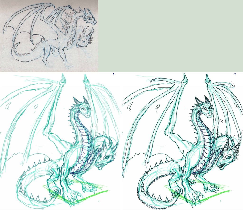 1024x886 Two Headed Dragon W I P - Two Headed Dragon Drawing