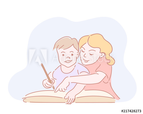 500x400 two kids drawing homework in big book hand drawn style doodle - Two Kids Drawing