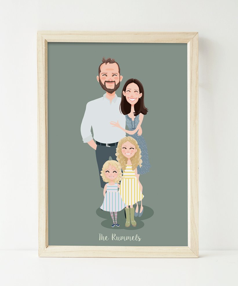 821x985 couple and two kids personalized drawing doodleism - Two Kids Drawing