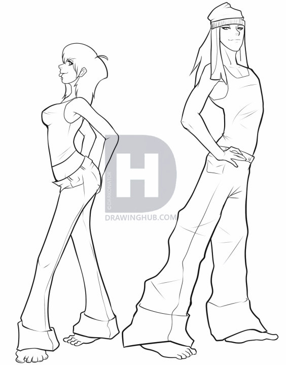 564x719 How To Draw Two People, Step - Two People Drawing