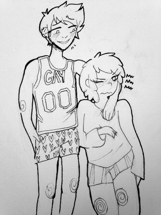 320x427 wip of two versions of myself - Two People Drawing