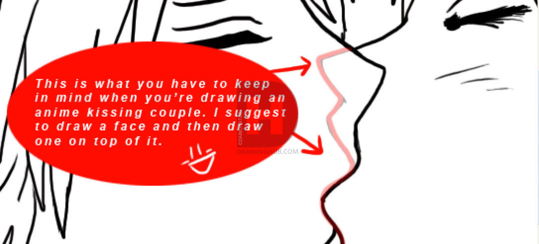 1080x490 how to draw people kissing, step - Two People Kissing Drawing