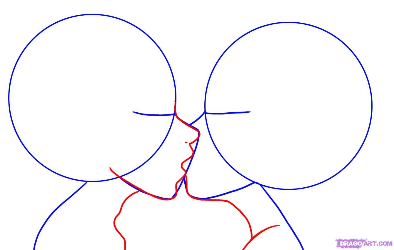 1340x850 how to draw kissing, step - Two People Kissing Drawing