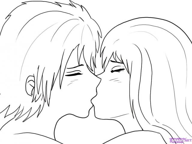 640x480 two people kissing cartoon - Two People Kissing Drawing