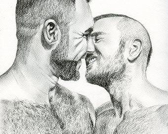 340x271 two men kissing etsy - Two People Kissing Drawing