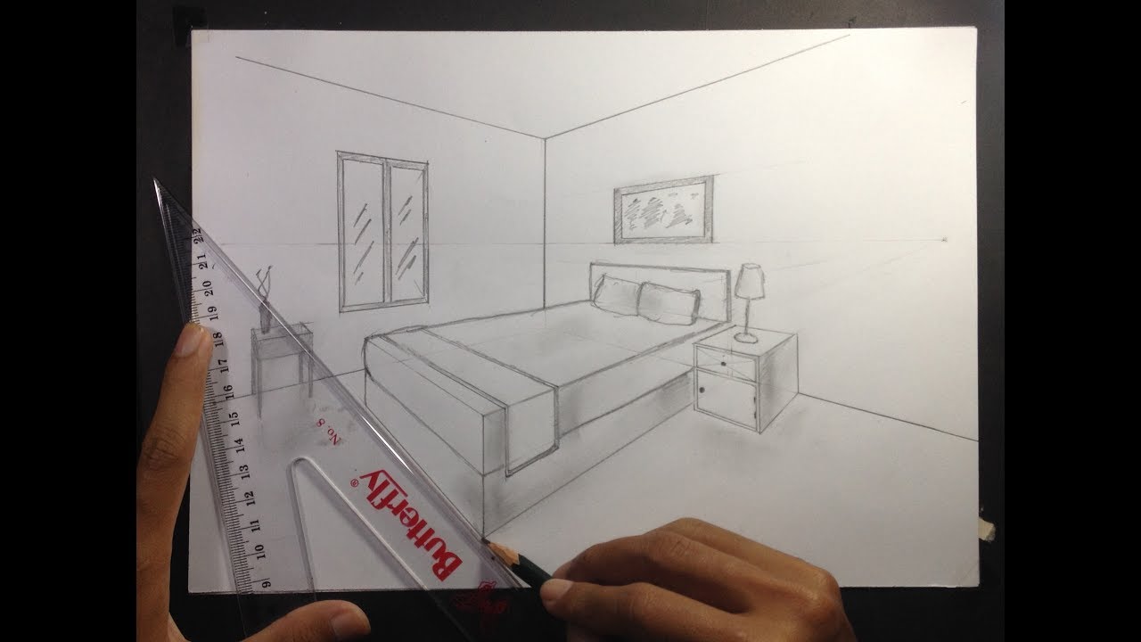 1280x720 How To Draw A Simple Bedroom In Two Point Perspective - Two Point Perspective Drawing
