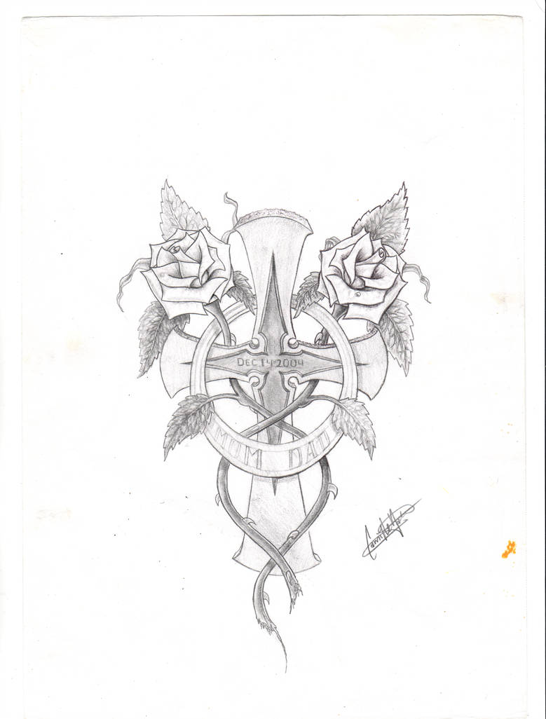 779x1026 Cross Tattoo Two Roses - Two Roses Drawing